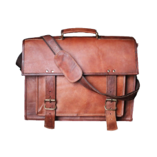"Handmade 16″ Brown Leather Laptop Office Messenger bag Cross body Bag With Big Pocket.