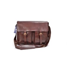 Handmade Buffalo Leather Messenger Bag With 2 Pockets Office Crossbody bag Laptop Shoulder bag For Unisex