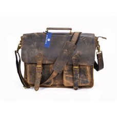 Vintage retro buffalo leather Messenger bag Laptop briefcase Leather Travel Crossbody bag Office Shoulder bag ( 16 inch )