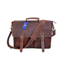 Handmade Vinatge Buffalo leather messenger bag Leather Laptop bag with 2 pocket Travel Crossbody bag.